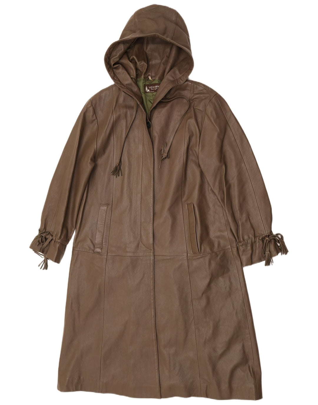 Vintage Damen Ledermantel mit Kapuze EU 38 Mittelbraunes Leder