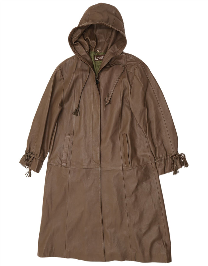 Vintage Damen Ledermantel mit Kapuze EU 38 Mittelbraunes Leder