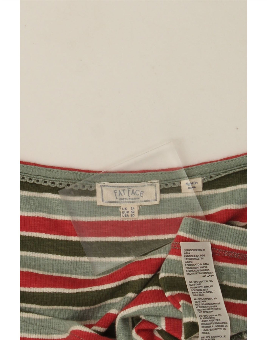 Fat Face Damen Crop Shirt Bluse UK 24 4XL Grün gestreift Baumwolle