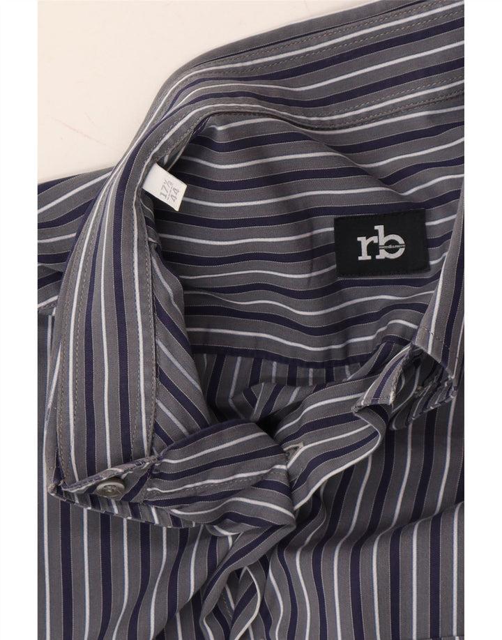 ROCCOBAROCCO Mens Shirt Size 44 17 1/2 XL Navy Blue Striped Vintage Roccobarocco and Second-Hand Roccobarocco from Messina Hembry 