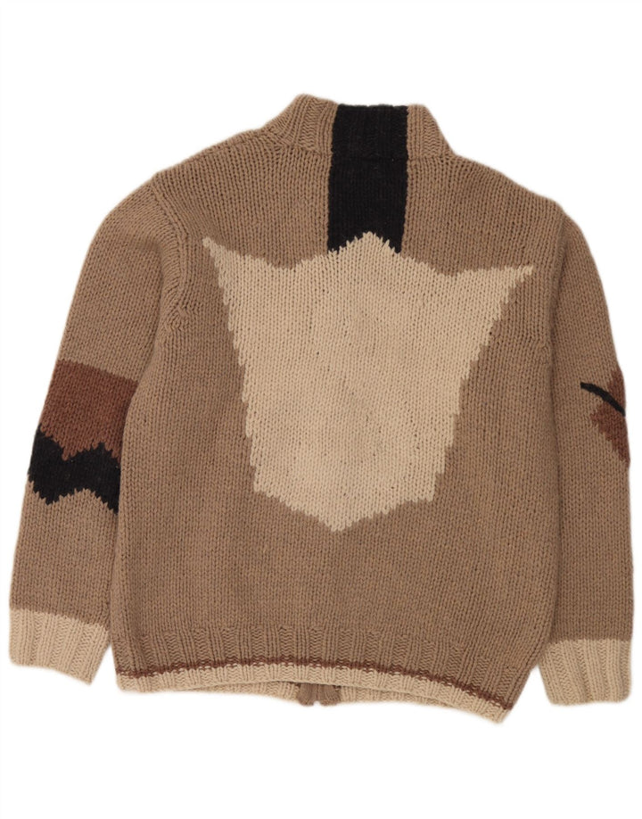Fatto a Mano Herren-Cardigan mit durchgehendem Reißverschluss, groß, beige, Colourblock-Wolle