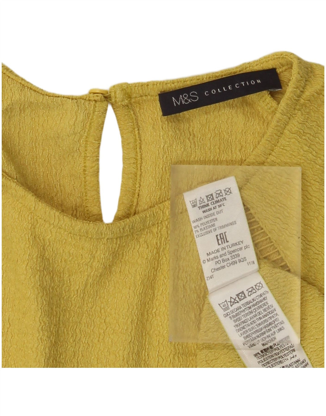 Marks & Spencer Damen Top Langarm UK 6 XS Gelb Polyester