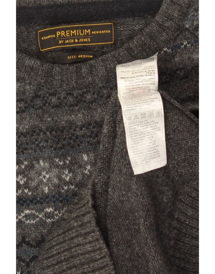 JACK & JONES Herren-Pullover mit U-Boot-Ausschnitt, mittelgraue Fair-Isle-Lammwolle