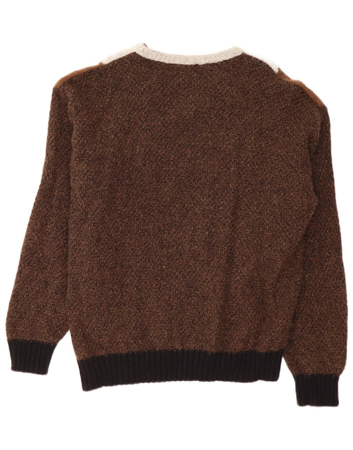 VINTAGE Herren-Pullover mit V-Ausschnitt, groß, braun, Farbblock