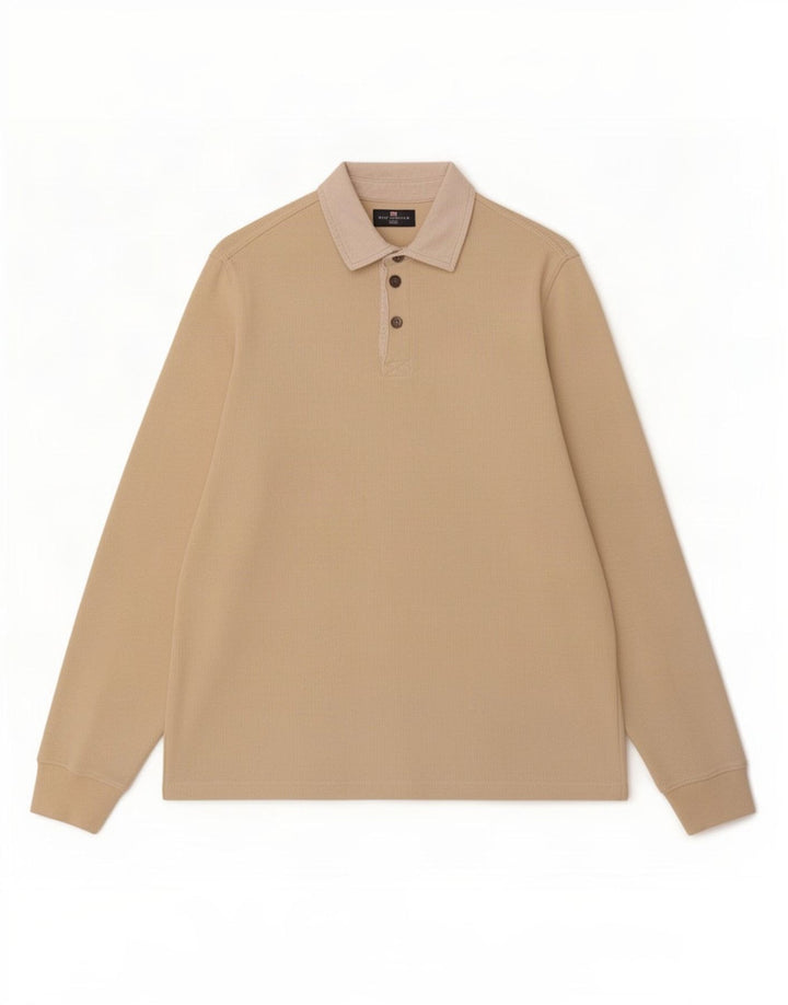 Marks & Spencer Herren-Langarm-Poloshirt aus mittelbeiger Baumwolle