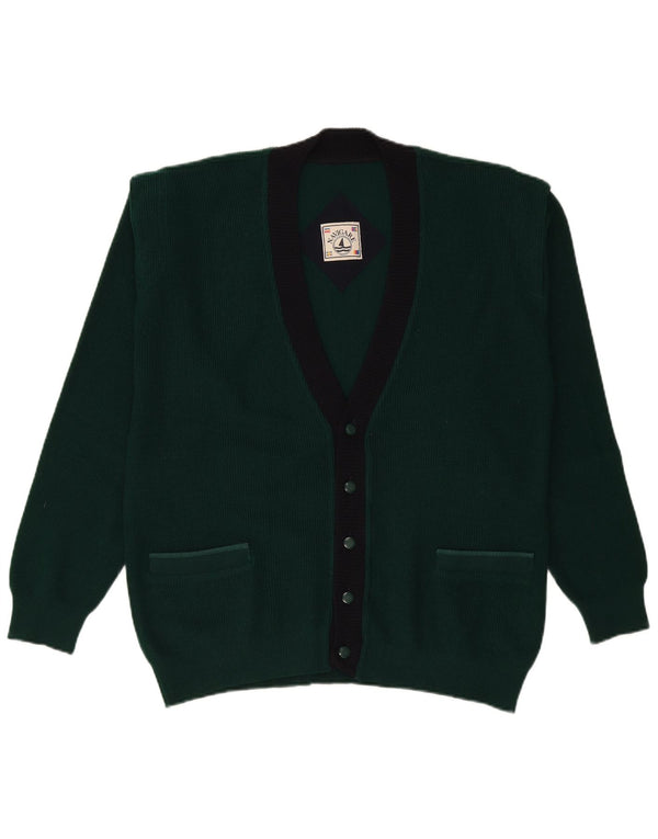 Navigare Mens Cardigan Sweater Medium Green Colourblock Wool