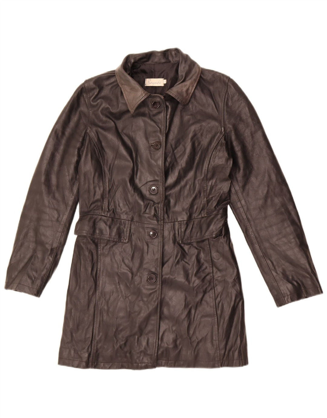Bayside Damen Ledermantel UK 12 Mittelschwarzes Leder