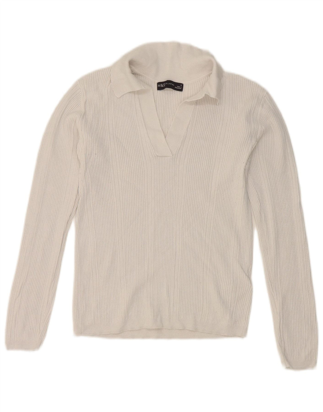 Marks & Spencer Damen Crop Langarm-Poloshirt UK 8 Small Weiß