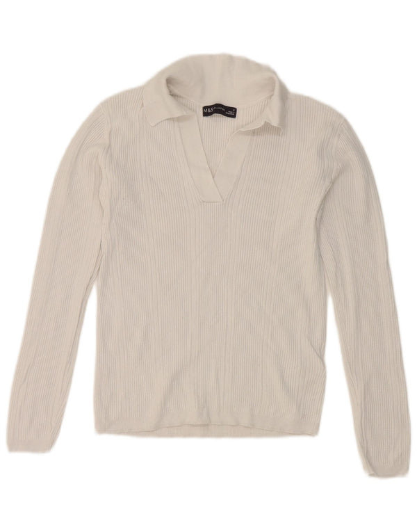 Marks & Spencer Damen Crop Langarm-Poloshirt UK 8 Small Weiß