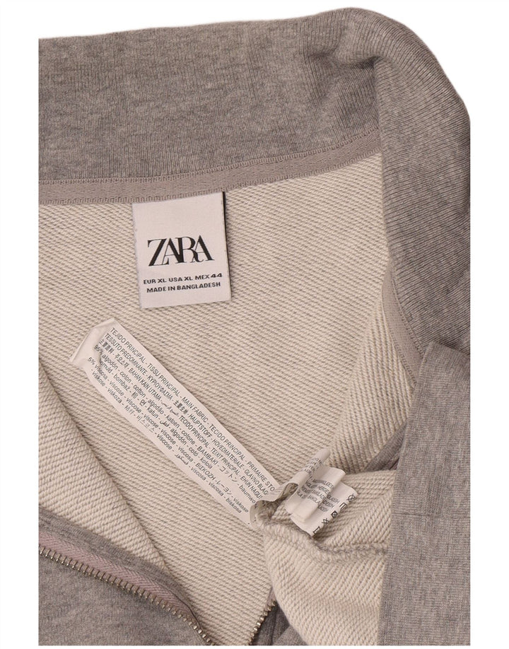 Zara Herren-Sweatshirt mit Reißverschluss, XL, graue Baumwolle