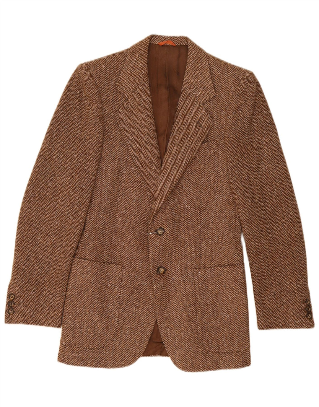 Vintage Herren 2-Knopf-Blazerjacke IT 44 XS Braune Fischgrätenwolle