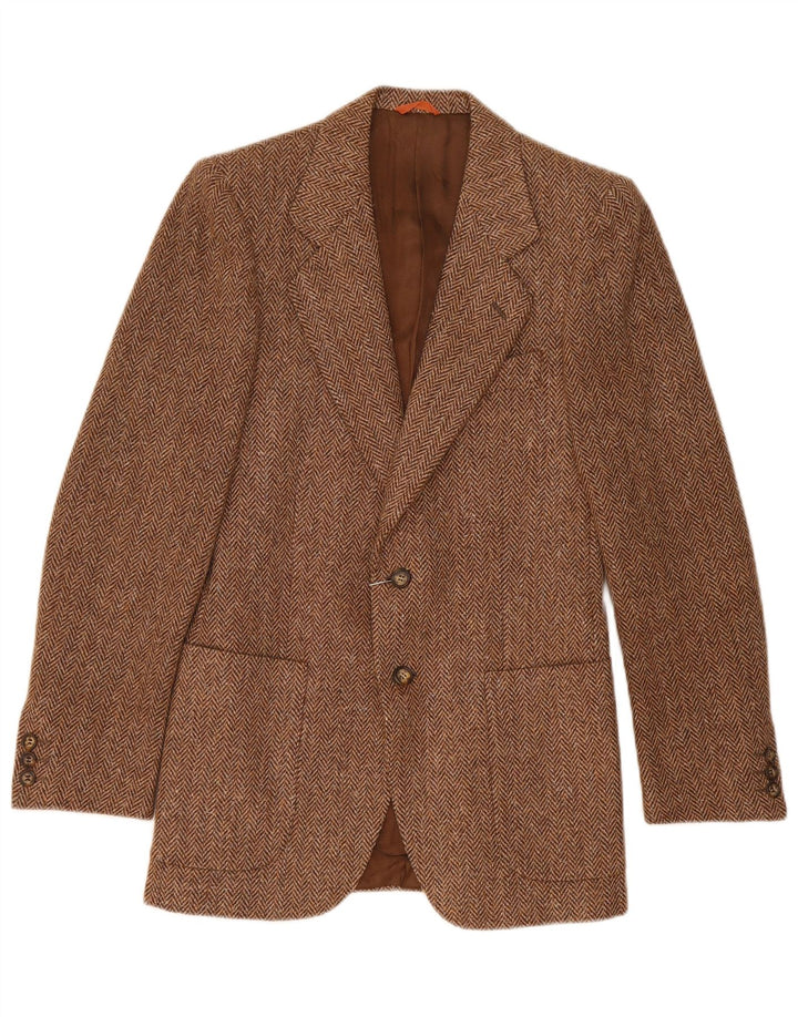 Vintage Herren 2-Knopf-Blazerjacke IT 44 XS Braune Fischgrätenwolle