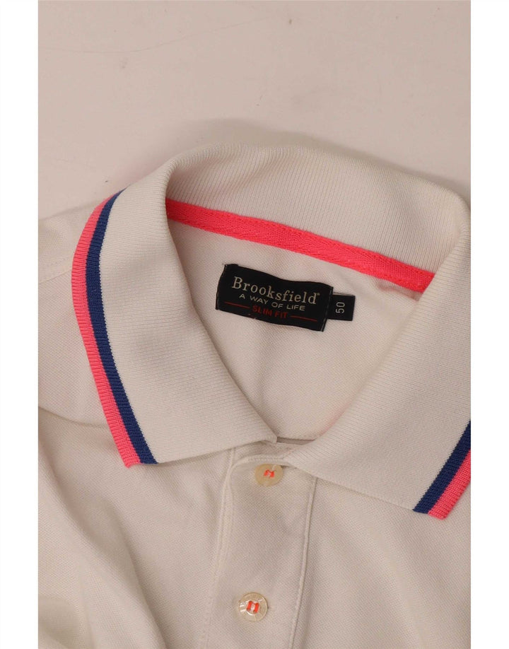 Brooksfield Herren-Poloshirt mit schmaler Passform, IT 50, Mittelweiß, Farbblock