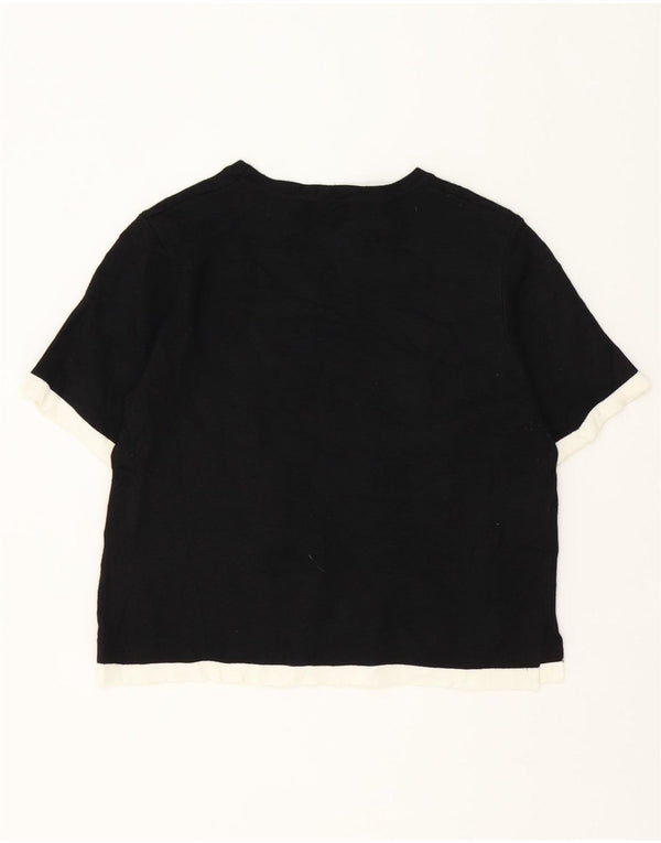 Zara Damen Crop T-Shirt Top UK 12 Medium Schwarz Colourblock Viskose
