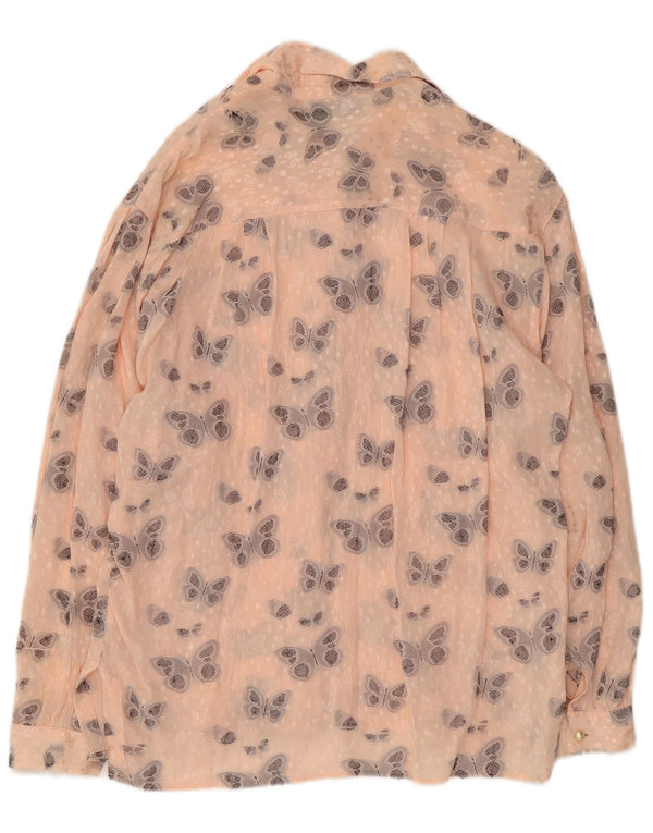 VINTAGE Womens Graphic Shirt Blouse UK 16 Large Pink Silk Butterfly