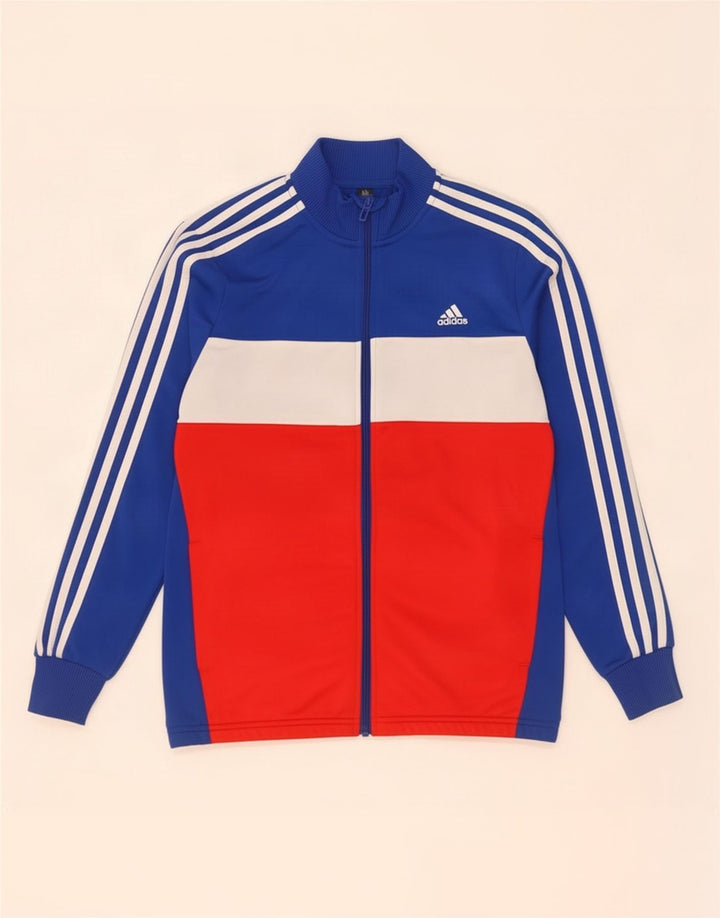 Adidas Jungen-Trainingsanzug-Top-Jacke, 13–14 Jahre, blaues Colourblock-Polyester