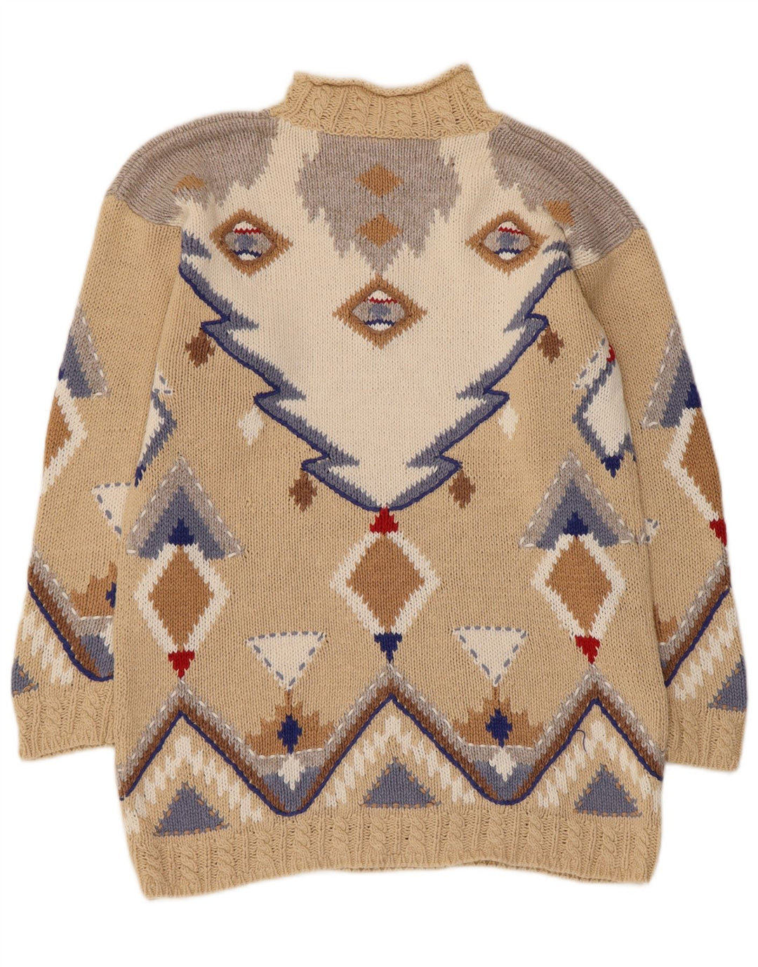 Vintage Damen Rollkragenpullover Pullover UK 10/12 Small Beige Geometrisch