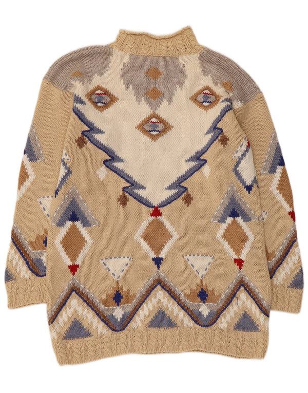 Vintage Damen Rollkragenpullover Pullover UK 10/12 Small Beige Geometrisch