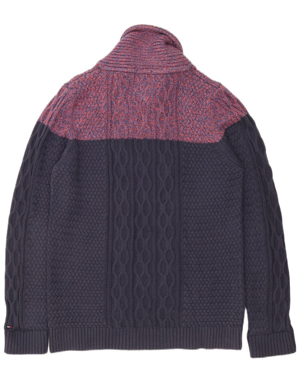 Tommy Hilfiger Mens Shawl Neck Jumper Sweater 2XL Navy Blue Colourblock