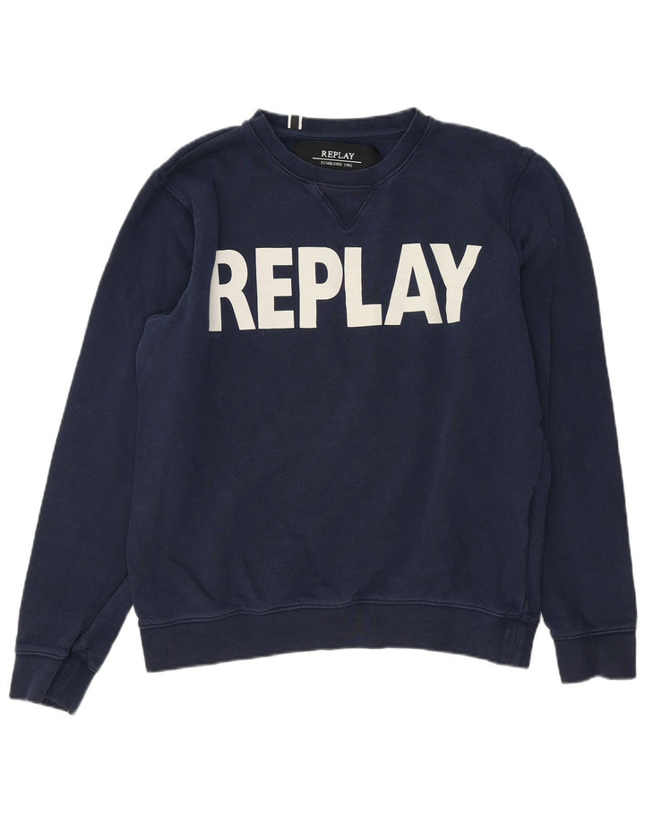 Replay Herren-Sweatshirt mit Grafik, groß, marineblau, Baumwolle