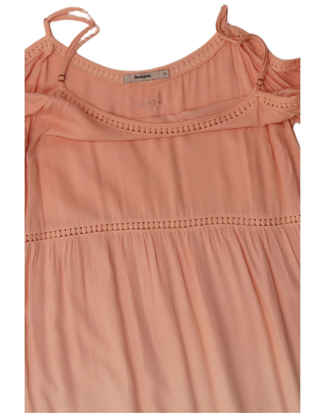 Desigual Damen Kleid mit 3/4-Ärmeln, schulterfrei, EU 38, Mittelrosa mit Blumenmuster