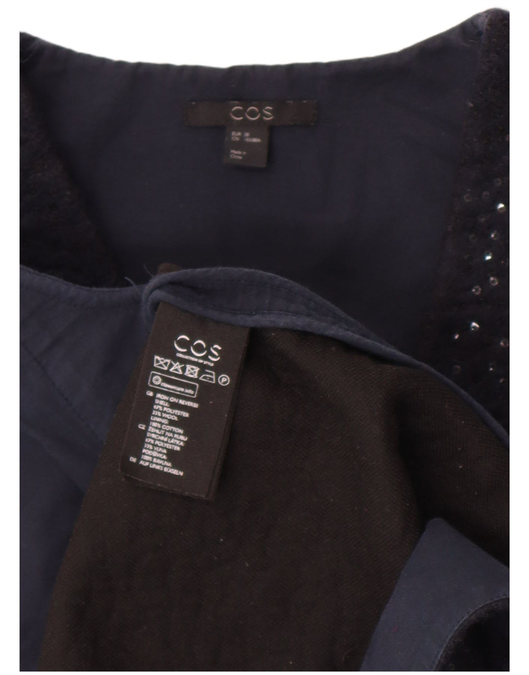 Cos Ärmelloses Damen-Etuikleid mit Pailletten, EU 38, mittelmarineblaues Polyester