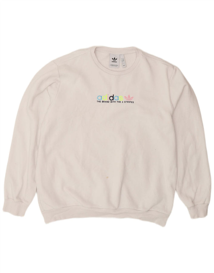 ADIDAS Mens Graphic Sweatshirt Jumper Large White Cotton