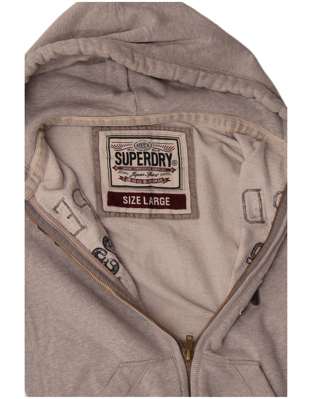 SUPERDRY Herren-Kapuzenpullover mit grafischem Reißverschluss, groß, aus grauer Baumwolle