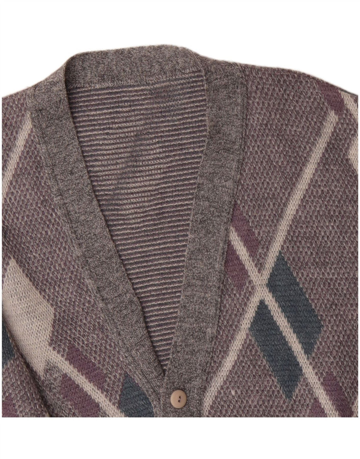 Vintage Herren Cardigan Pullover Groß Grau Argyle/Diamant