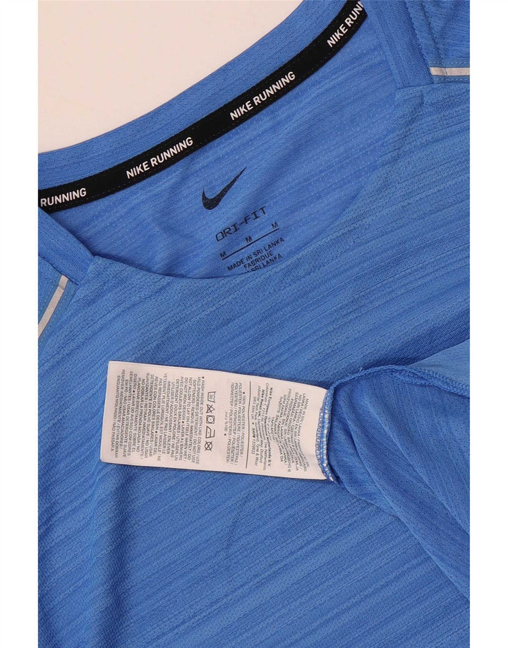 Nike Herren Dri Fit T-Shirt-Oberteil aus mittelblau gestreiftem Polyester