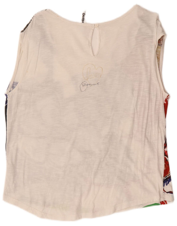 Desigual Damen Grafik-Trägershirt UK 18 XL Weiß geblümte Baumwolle