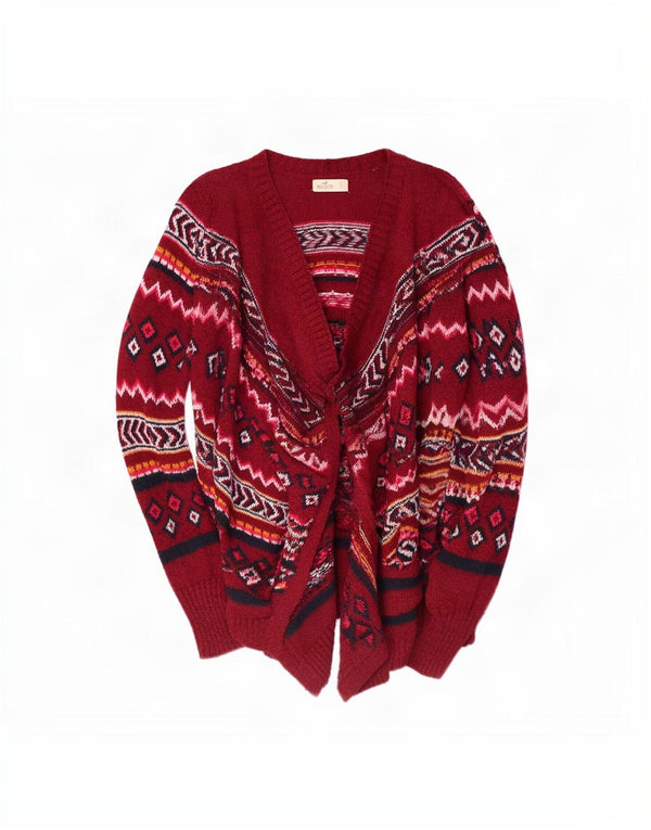 Hollister Offener Damen-Cardigan-Pullover UK 10 Kleine rote geometrische Baumwolle