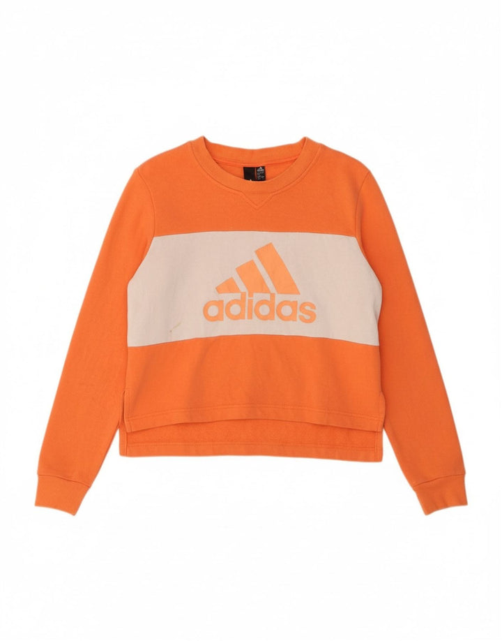 ADIDAS Womens Oversized Sweatshirt Jumper UK 8/10 Small Orange Colourblock