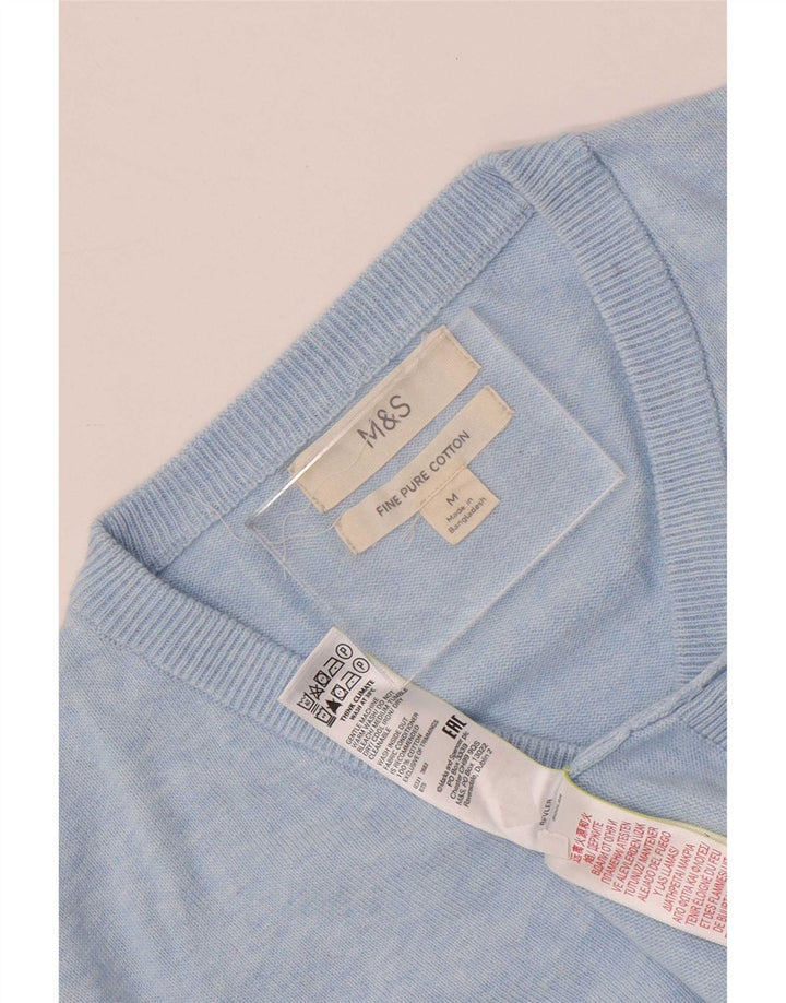 Marks & Spencer Herren-Pullover mit V-Ausschnitt aus mittelblauer Baumwolle
