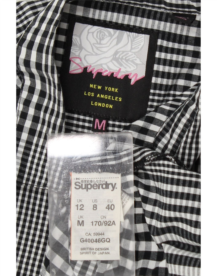 Superdry Damen Longline Graphic Shirt UK 12 Mittelschwarz karierte Baumwolle