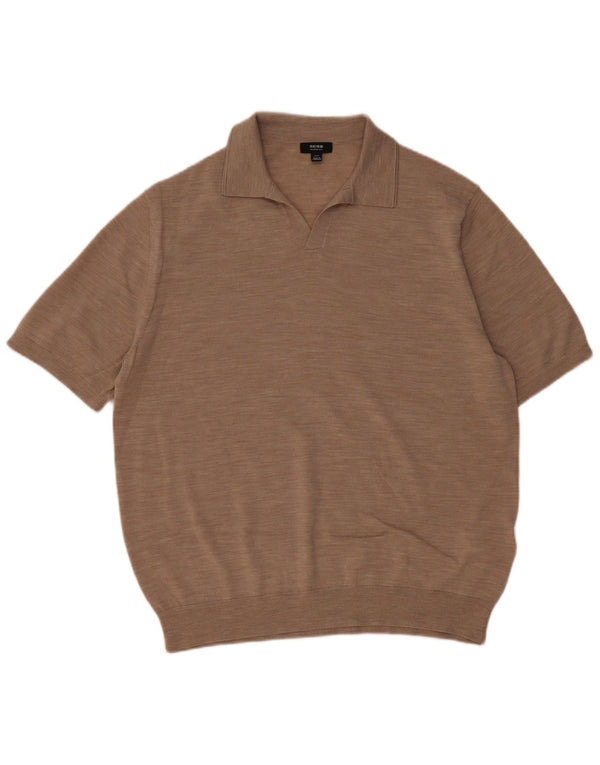 REISS Herren-Pullover mit Polokragen, kurzärmelig, 2XL, beige gesprenkelte Wolle