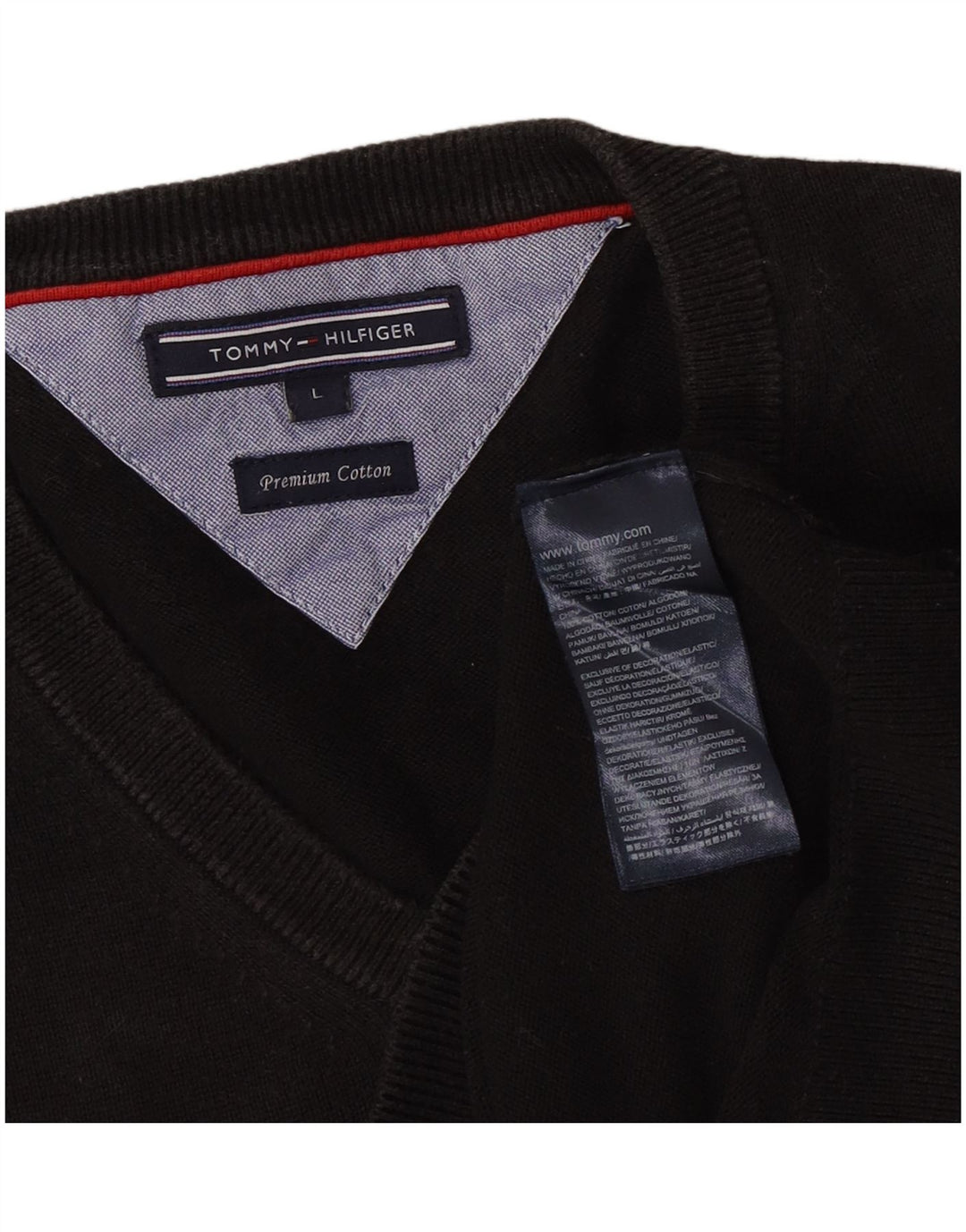 Tommy Hilfiger Herren-Pullover mit V-Ausschnitt, groß, schwarze Baumwolle
