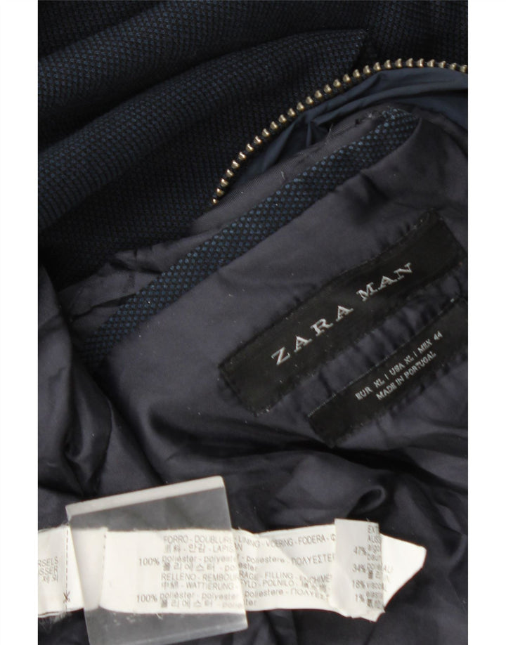 Zara Herren Bomberjacke UK 42 XL Marineblau kariertes Polyester