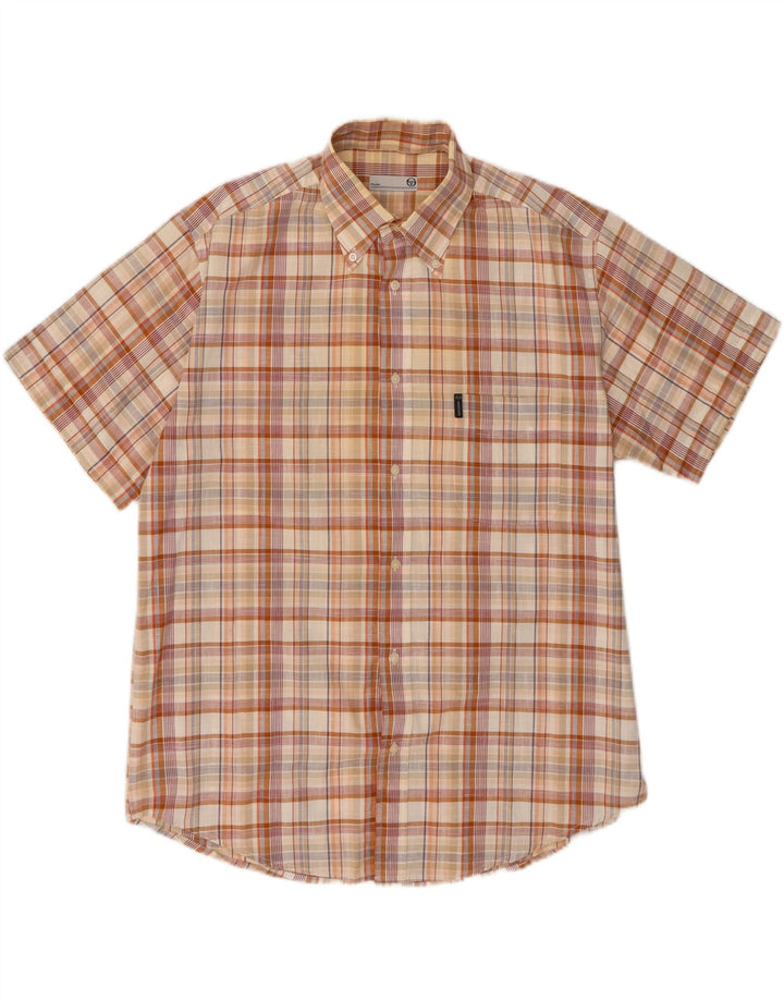Sergio Tacchini Herren-Kurzarmhemd, groß, beige, kariert, Baumwolle