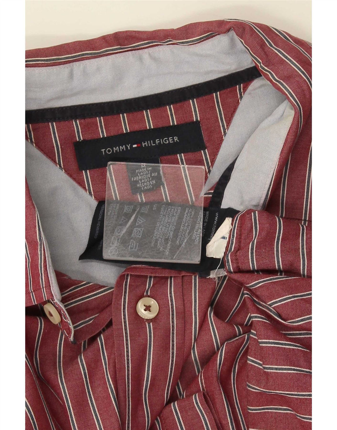 Tommy Hilfiger Herrenhemd aus mittelroter, gestreifter Baumwolle