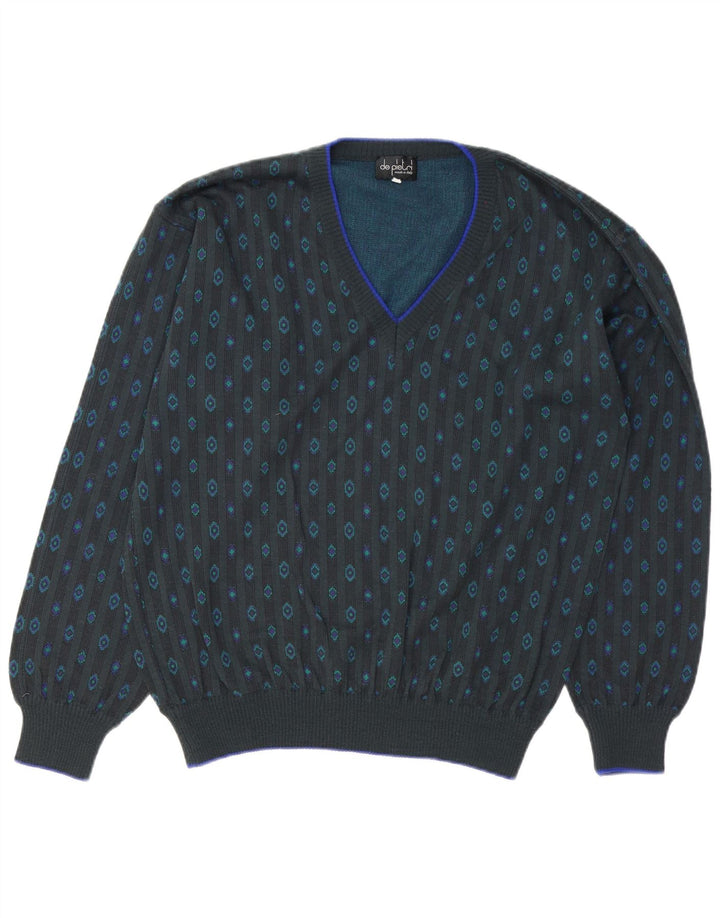 De Pietri Herren-Pullover mit V-Ausschnitt IT 50 mittelgraue geometrische Baumwolle