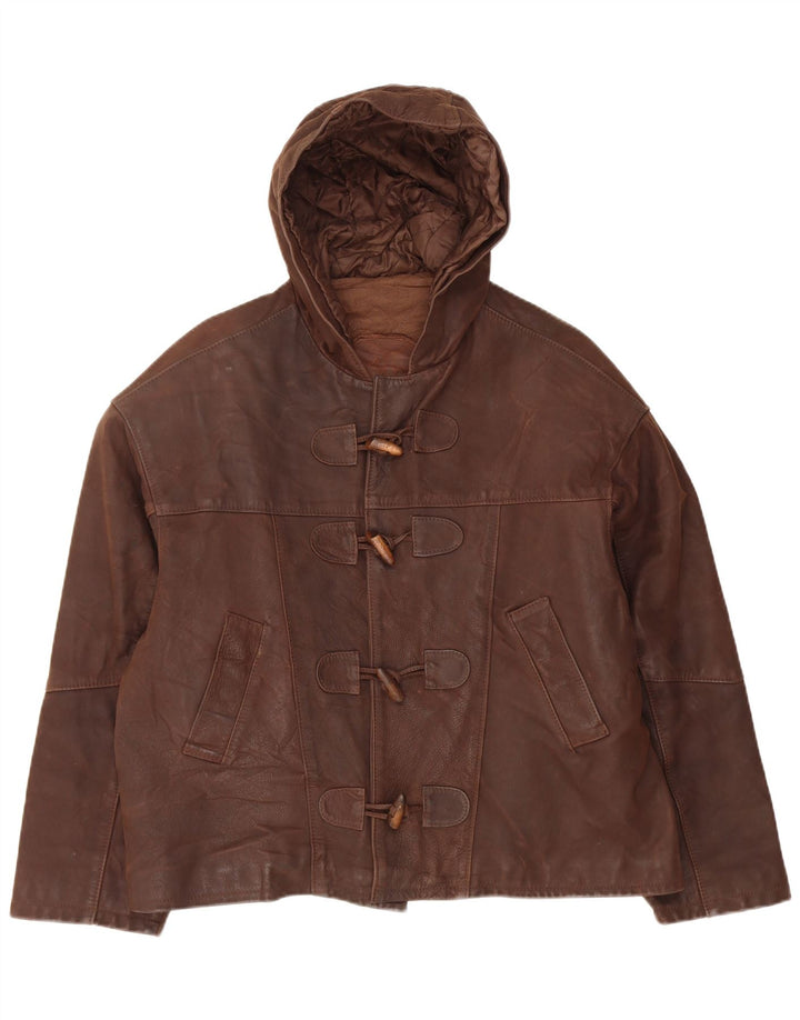Bracci Herren-Lederjacke mit Kapuze, UK 38, Mittelbraun