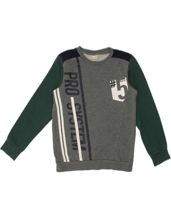 BRUMS Boys Graphic Sweatshirt Jumper 11-12 Years Grey Colourblock Cotton Vintage Brums and Second-Hand Brums from Messina Hembry 