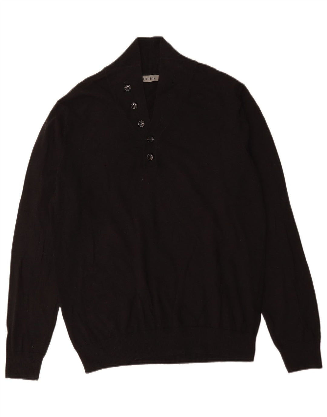 Reiss Herren-Pullover mit Knopfkragen, groß, aus schwarzer Baumwolle
