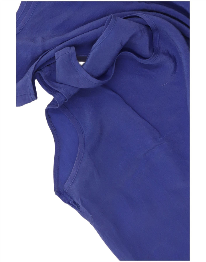 Vintage Damen Durchsichtiges Weste Top UK 8 Kleine blaue Seide