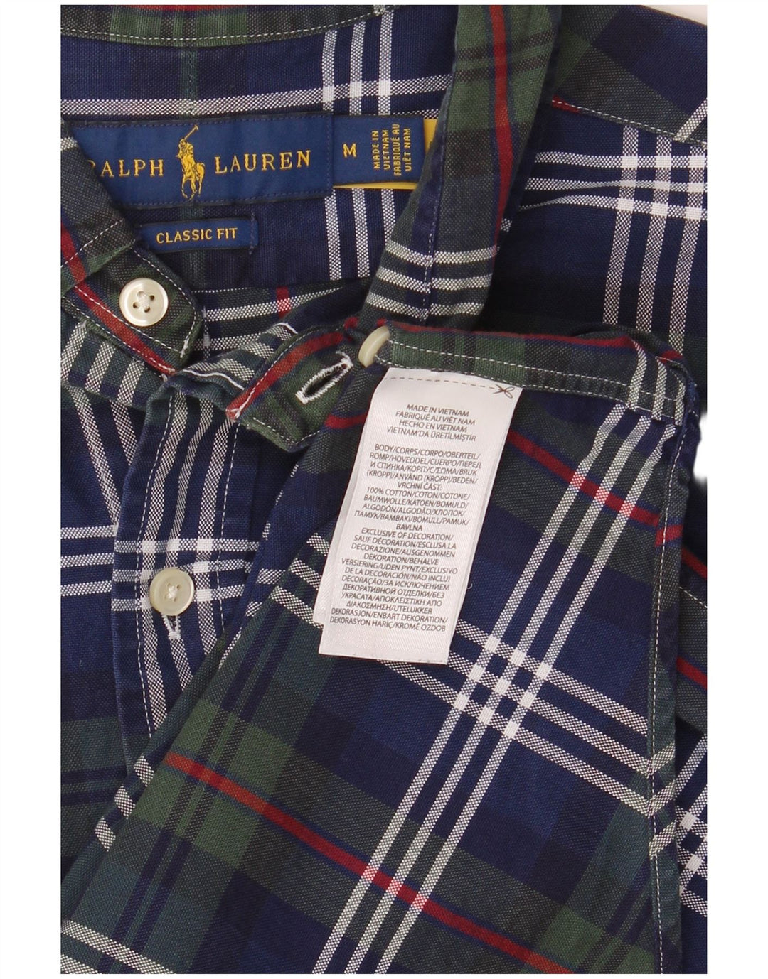 RALPH LAUREN Herren-Hemd mit klassischer Passform, mittelmarineblau, karierte Baumwolle