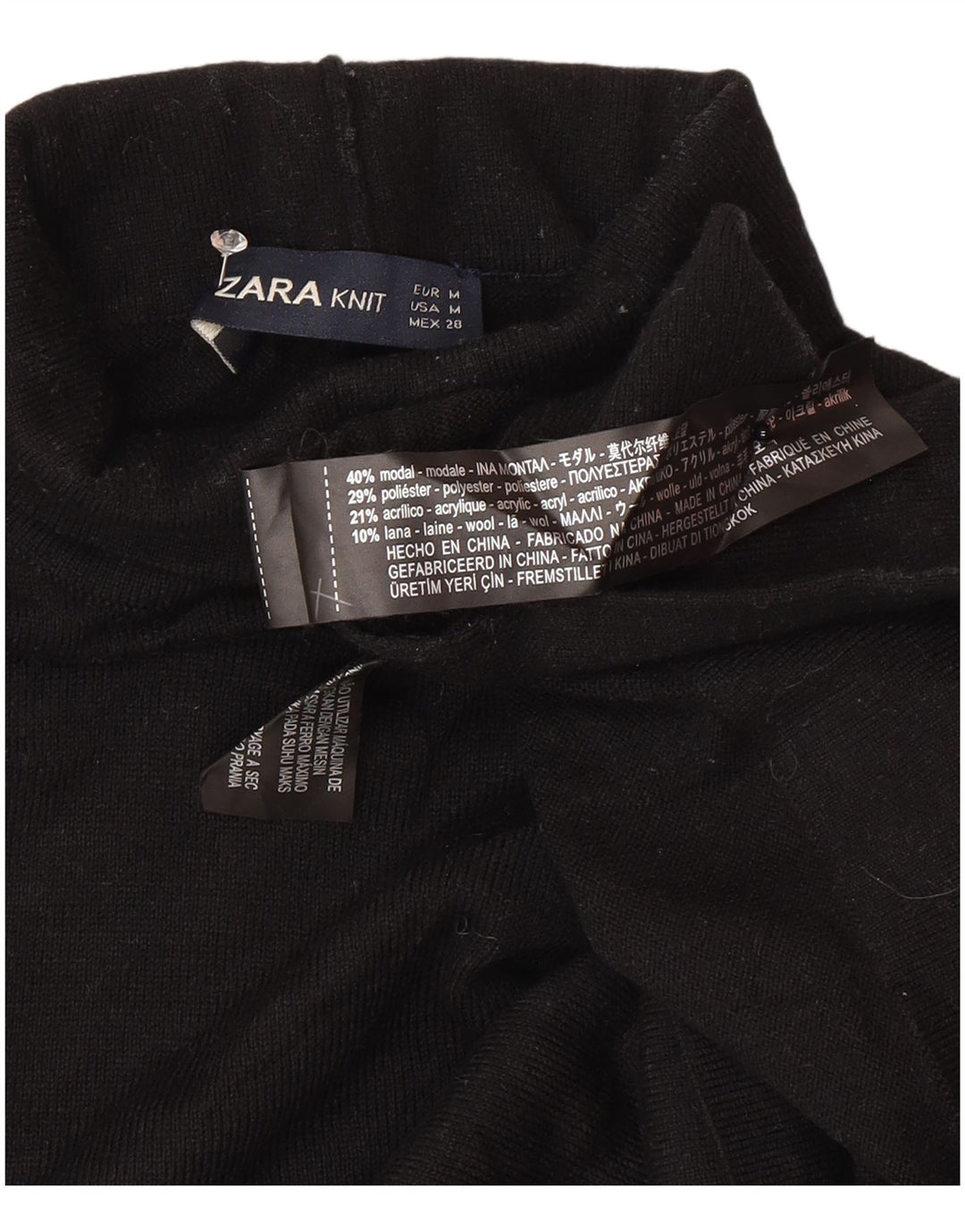 Zara Damen Rollkragenpullover, Gr. 14, Mittelschwarz, Modal