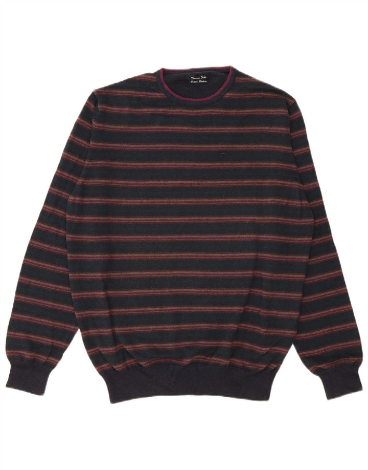 Massimo Dutti Herren-Pullover mit Rundhalsausschnitt, EU 38, mittelmarineblau gestreift