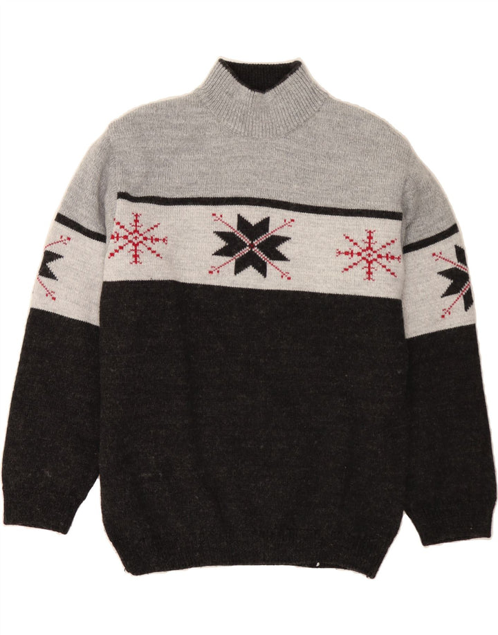 MARC KOSTNER Mens Turtle Neck Jumper Sweater Medium Grey Fair Isle Vintage Marc Kostner and Second-Hand Marc Kostner from Messina Hembry 