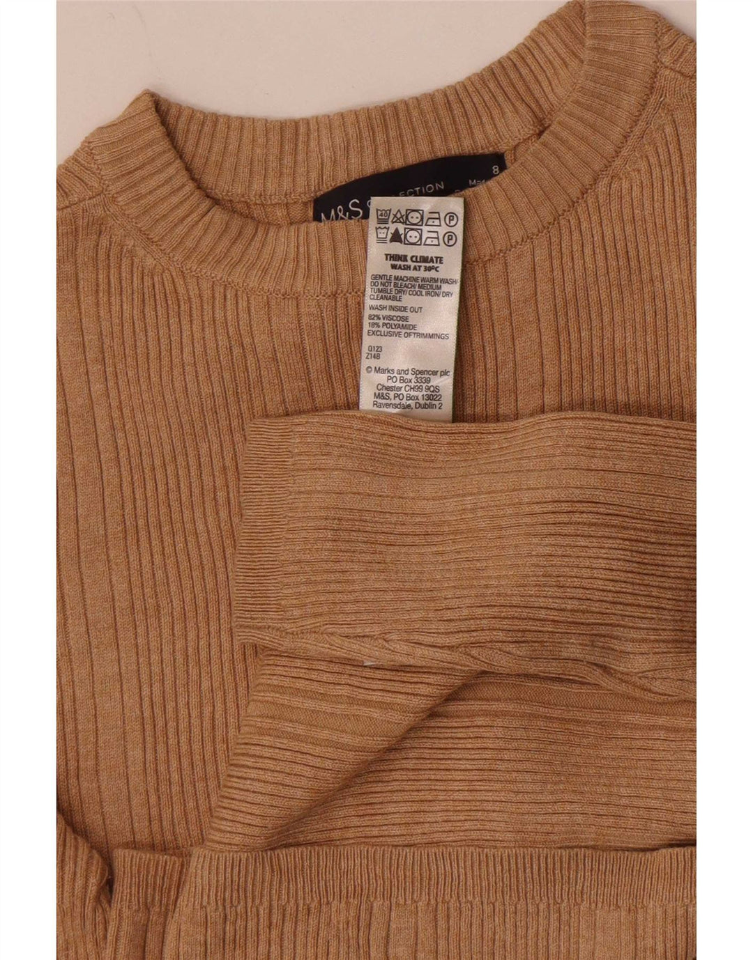 Marks & Spencer Damen Top Langarm UK 8 Small Beige Viskose